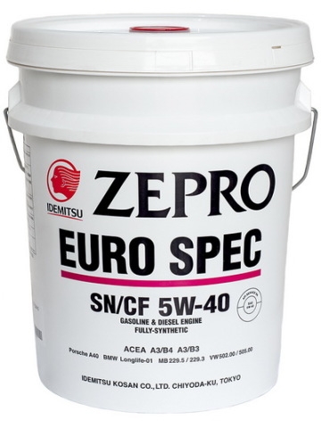 Масло моторное Zepro EURO SPEC, 5W-40, 20л, IDEMITSU, 1849020